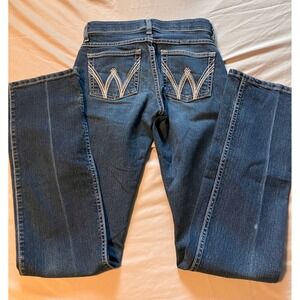 Wrangler Q-Baby Riding Jeans Womens 0x34 Blue Bootcut Distressed WCV20DW